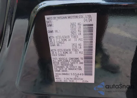 2014 Infiniti Qx60 из США, поврежденный, VIN 5N1AL0MN8EC535449